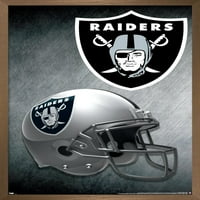 Трендови Меѓународни NFL Oakland Raiders - постер за wallидови на шлемот 16,5 24,25 .75 Бронзена врамена верзија