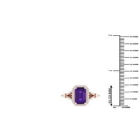 Империјал скапоцен камен 10K розово злато смарагд исечен аметист КТ два дијамантски ореол поделен на женски прстен