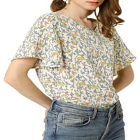 Уникатни поволни цени за женски цветни трепети ракави околу врвовите на блузата со шифон на вратот