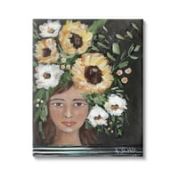 Девојка од студ индустрии, облечена во цветна круна, жолта бела цветница, сликарска галерија, завиткана од платно, печатена